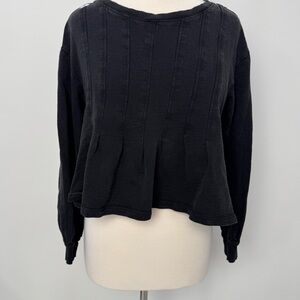 Anthropologie Pilcro Black Textured Sweatshirt with Ruffle Bottom Size s Womens